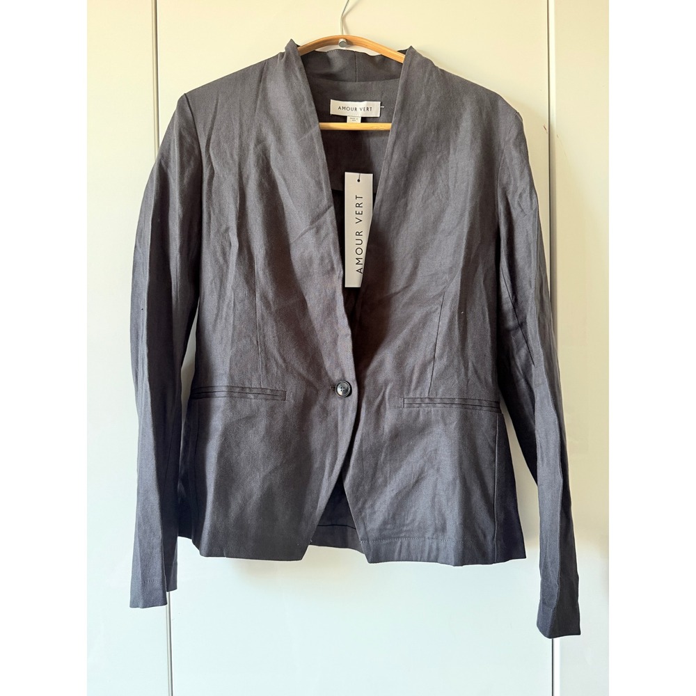 Amour Vert Charcoal Gray Meredith Blazer NWT Linen Tencel Collarless Womens XS